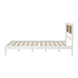 English Elm Queen Size Wood Platform Bed With Natural Rattan Headboard,Exquisite Elegance With Minimalist Charm For Bedroom,White