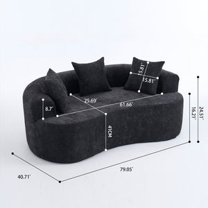English Elm Crescent-shaped Chenille Loveseat Low Profile Curved Sofa for Modern Living Rooms Black W5188P450356