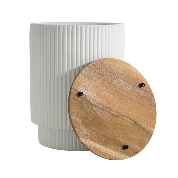 English Elm Outdoor Mgo Cylindrical Storage Table with Acacia Wood Lid for Patio Use N772P408191W