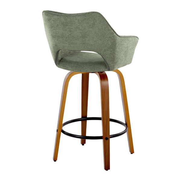 English Elm 26" Swivel Counter Stools Bentwood Walnut Frame Green Upholstered Seat Set of 2 B202S00364