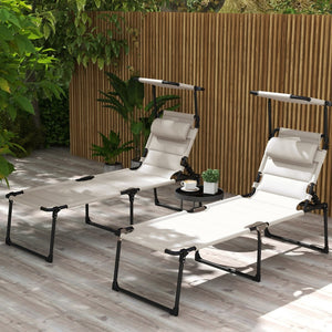 English Elm Outsunny 2-Piece Adjustable Outdoor Lounge Chairs With Sunshade, Cushioned Headrest For Comfort W2225P175536-GIGA