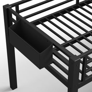 English Elm Twin Metal Low Loft Bed with Storage Stairs Fabric Drawers and Built-in Lights Black W5305S00045