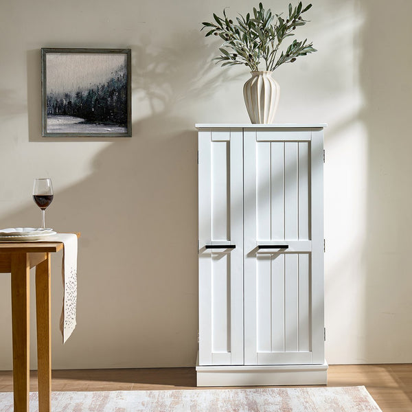 English Elm Kitchen Pantry Storage Cabinet White - Freestanding MDF Pantry with 5 Adjustable Shelves & Door Organizers, Compact 23.6"W x 15.75"D x 46.8"H W3417P315037