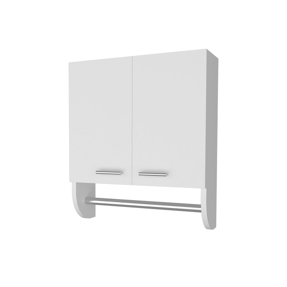 English Elm Goodyear Melamine Medicine Cabinet with Towel Bar, 2 Doors 2 Shelves, Moisture-Resistant White, Compact Wall Organizer B128P237152