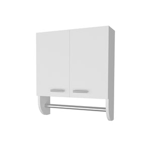 English Elm Goodyear Melamine Medicine Cabinet with Towel Bar, 2 Doors 2 Shelves, Moisture-Resistant White, Compact Wall Organizer B128P237152