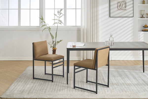 English Elm Modern Upholstered Dining Chairs Set of 2 with Linen-Like Fabric, High-Resilience Foam and Metal Frame Elegant Comfort Coffee W1249P257009