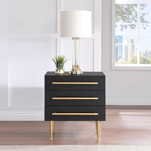English Elm Modern White Nightstand with Gold Accents and Soft-Close 3 Drawers — Chic Wooden Bedside Table Black+Gold 27 L x 21 W x 21 H B011P353751
