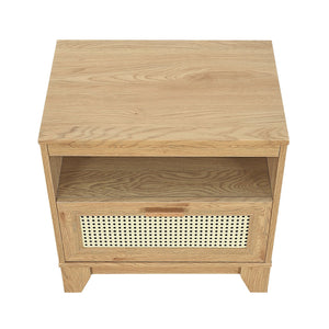 English Elm Sheridan 22" Nightstand with Cane-Style MDF Finish, Full-Extension Drawer, Solid Wood Legs Natural B365P398178