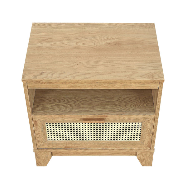 English Elm Sheridan 22" Nightstand with Cane-Style MDF Finish, Full-Extension Drawer, Solid Wood Legs Natural B365P398178