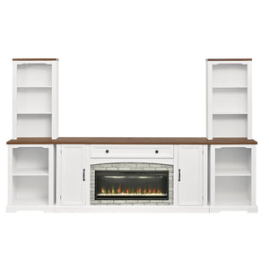 English Elm 3-piece Farmhouse Entertainment Center with Curved Cabinets Walnut Mdf Modular Living Room White N721S000072K