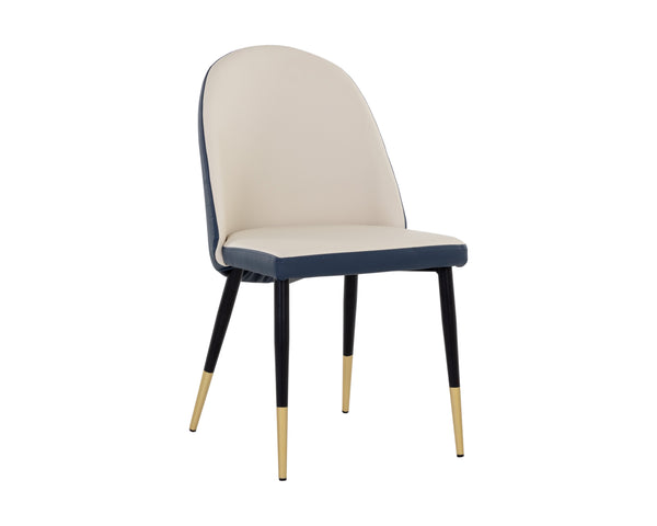 Sunpan Kline Modern Dining Chair with Smooth Curves, Faux Leather Upholstery, and Elegant Gold-Capped Legs Dillon Cream / Dillon Thunder