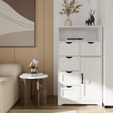 White Wooden Storage Cabinet with 5 Drawers & 1 Door, Free-Standing Cupboard for Kitchen/Living Room/Bathroom