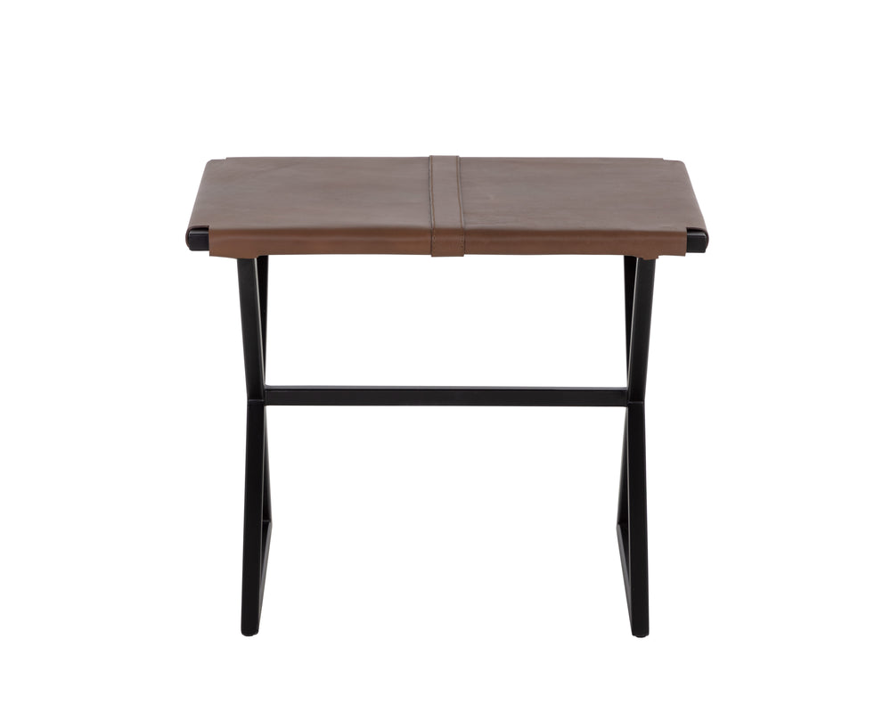 Sunpan Elon Stool - Vintage Cognac Leather Bench with Matte Black Powder Coated Base, Unique Craftsmanship
