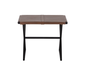 Sunpan Elon Stool - Vintage Cognac Leather Bench with Matte Black Powder Coated Base, Unique Craftsmanship