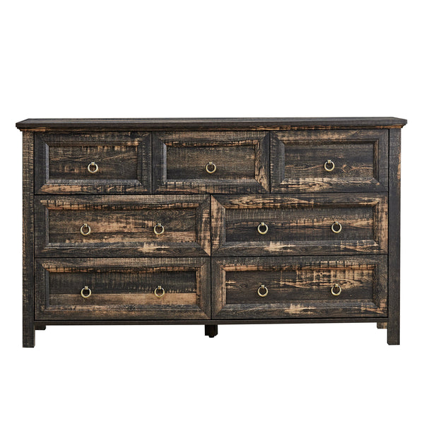 English Elm Farmhouse Tall Five Drawer Chest Rustic Oak Barn Door Style Organizer for Bedroom W2393P197410