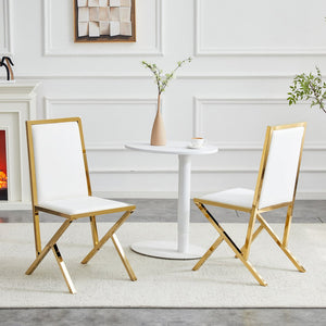 English Elm 2-pack Black Pu Leather Dining Chairs with Angled Silver Metal Legs Modern Set White+Gold W1151P301843