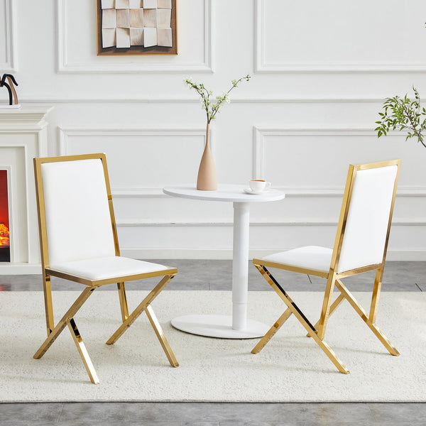 English Elm 2-pack Black Pu Leather Dining Chairs with Angled Silver Metal Legs Modern Set White+Gold W1151P301843