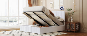 English Elm Queen Linen Upholstered Platform Bed with Hydraulic Lift Storage and Padded Headboard N708P201552K