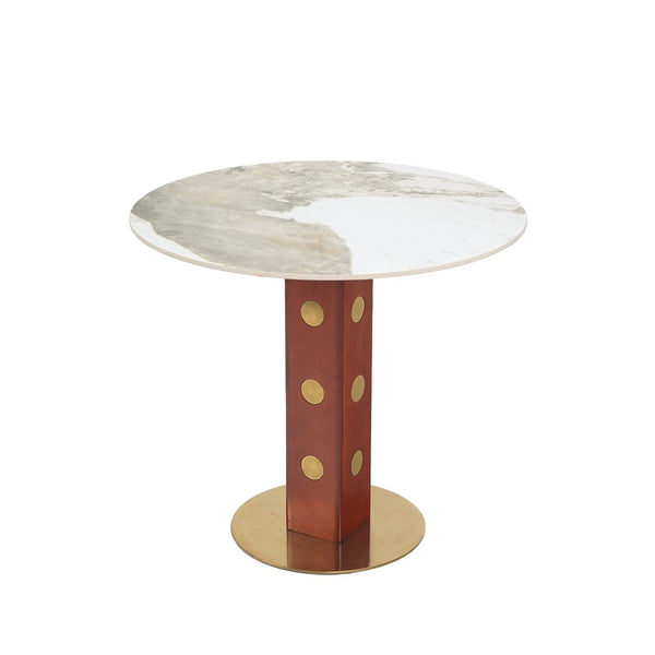 English Elm Modern Round Dining Table - 33.5" Sintered Stone Top With Wooden Legs & Gold Base For Small Spaces P2 W1535S00582-GIGA