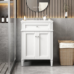 English Elm 24" Bathroom Vanity with Ceramic Basin, French-Inspired Accent Carvings, Soft-Close Doors & Storage White N710P293309K