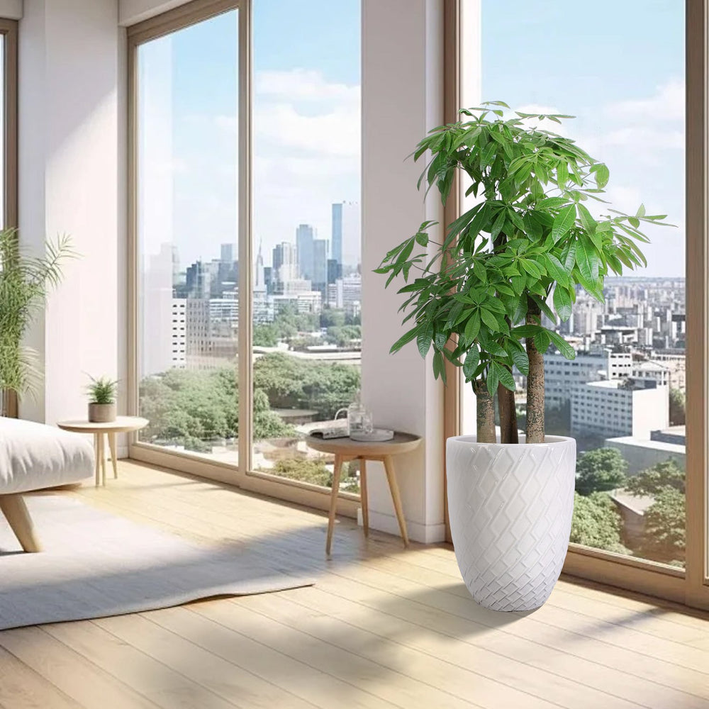 English Elm Ceramic Handcrafted White Planter - Elegant Modern Flowerpot For Indoor & Outdoor Spaces, 21.46Cm W3273P326366