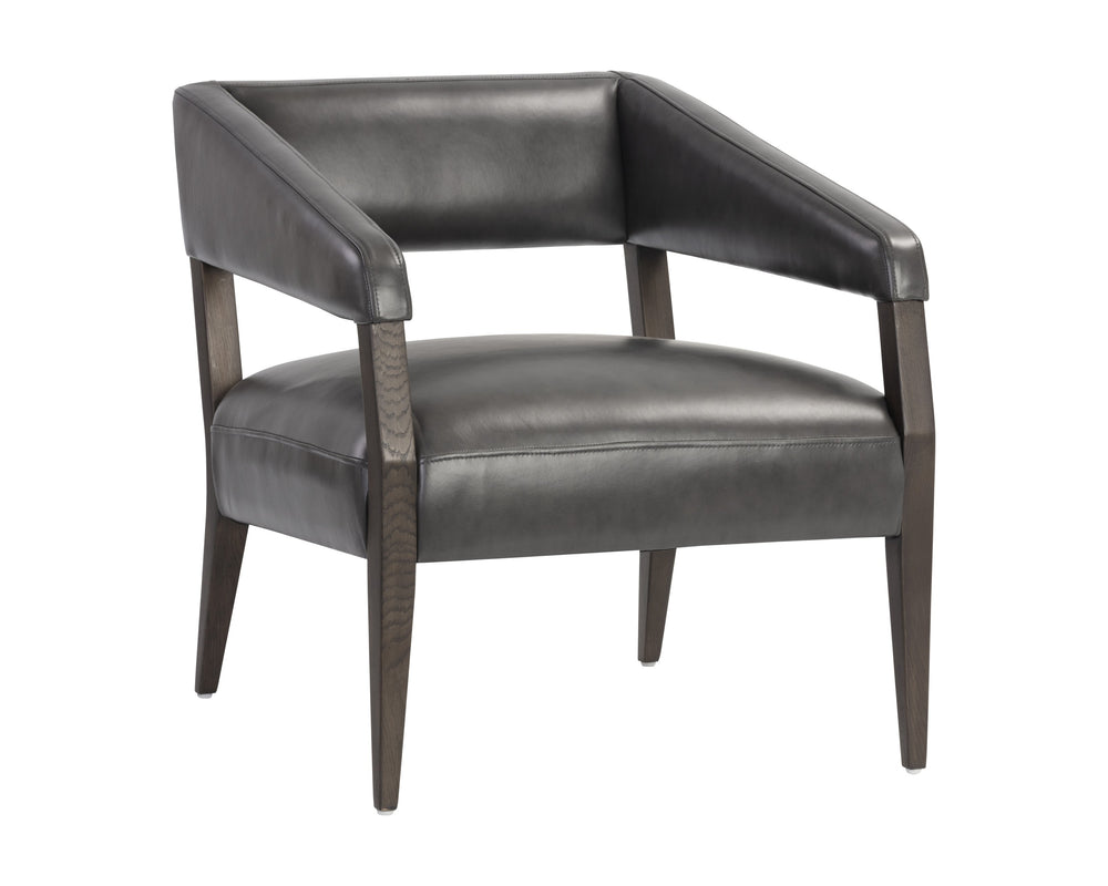 Sunpan Carlyle Lounge Chair - Mid-Century Modern Design in Genuine Leather with Solid Oak Frame for Comfort Brentwood Charcoal Leather