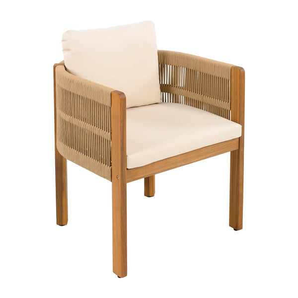 English Elm Christopher Knight Home® - Acacia Outdoor Dining Chairs Set of 2 with Rope Handles, Waterproof Washable Cushions, 400 lb Capacity Beige,Teak N779P279983B