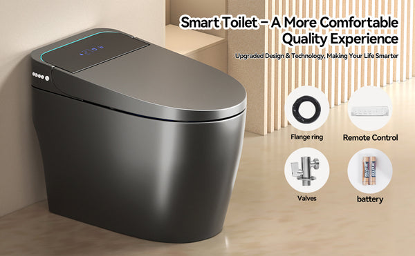 English Elm Unique Intelligent One Piece Toilet with Bidet Warm Air Dryer and Auto Sensor Seat Gray W3133P476382