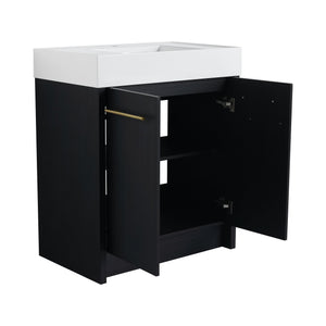 English Elm 30 Inch Freestanding Bathroom Vanity With Modern Resin Sink & Soft-Close Doors For Easy Storage W999S00178