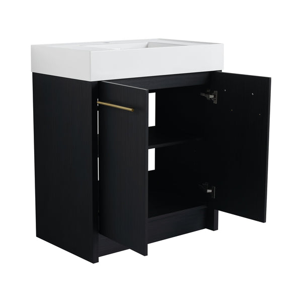 English Elm 30 Inch Freestanding Bathroom Vanity With Modern Resin Sink & Soft-Close Doors For Easy Storage W999S00178