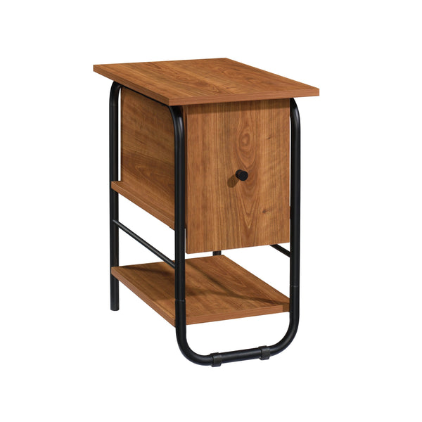 English Elm Side Table with Concealed Storage & Adjustable Shelf, Natural Cherry Engineered Wood, Sturdy Metal Frame B356P354494