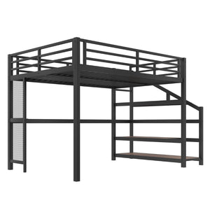 English Elm Queen Loft Bed With Desk, Storage Stairs, Led Lights & Usb Ports – Perfect For Modern Living Spaces! W1580S00477-GIGA