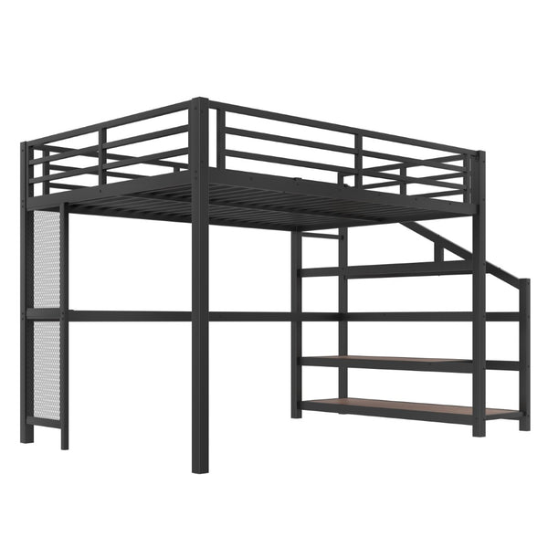 English Elm Queen Loft Bed With Desk, Storage Stairs, Led Lights & Usb Ports – Perfect For Modern Living Spaces! W1580S00477-GIGA