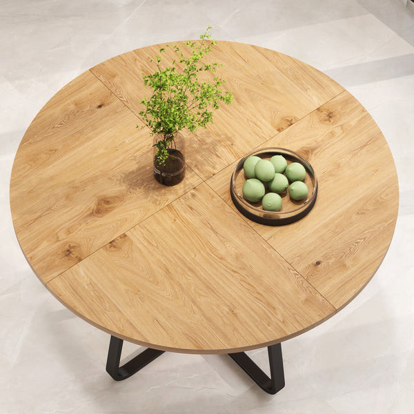 English Elm 43.3" Round Mdf Dining Table Seats Six with X Base Modern Minimalist Kitchen W1727P426752
