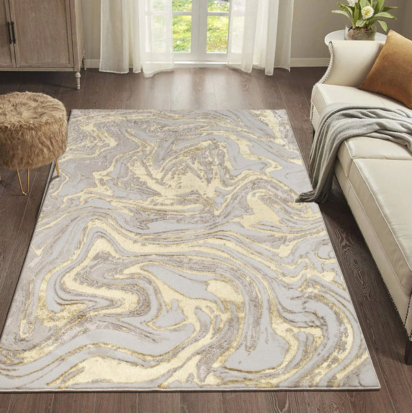 English Elm "Paz" Paz Luxury Area Rug - Elegant Beige & Gold Abstract Design For Modern Living Spaces, Durable & Chic B030P216141