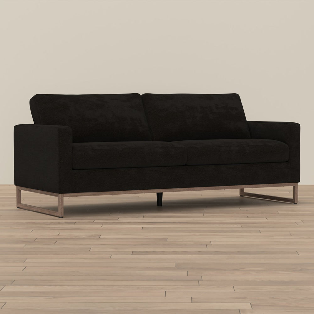 English Elm Black Contemporary Sofa Wraparound Metal Base Low Profile Minimalist Living Room B361P483236