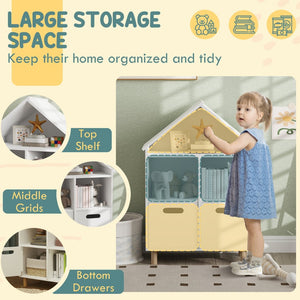 English Elm Qaba 3-Tier Kids Bookshelf With Drawers - Stylish House-Shaped Bookcase For Playrooms & Nurseries W2225P249759-GIGA