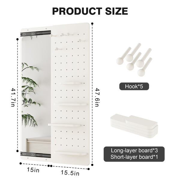 English Elm 47.6 Inch Sliding Full Length Mirror with Hidden Rubber Wood Storage Panel for Bedroom W2987P289196