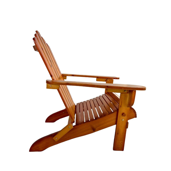 English Elm Outdoor Wood Adirondack Chair Foldable Oak Finish — Solid Hardwood, Wide Seat & Arms, Portable Comfort W495P286083