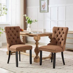 English Elm Nikki Modern Tufted Linen Dining Chair with Solid Wood Frame, High-Rebound Cushion, Nailhead Trim, 300 lb Capacity Coffee W1143P233649