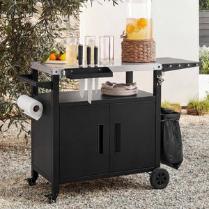English Elm K&k Outdoor Bbq Station Stainless Steel Top Foldable Side Table Locking Wheels N707P379802B