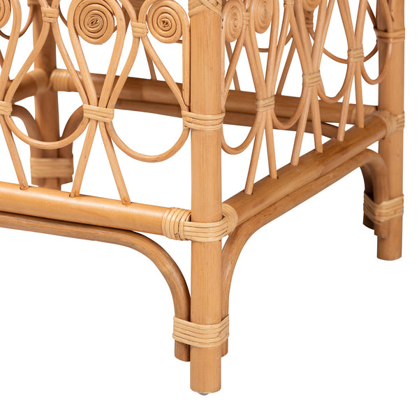 English Elm Modern Rattan Woven Square Footstool Openwork Boho Accent for Living Spaces B2750P467698