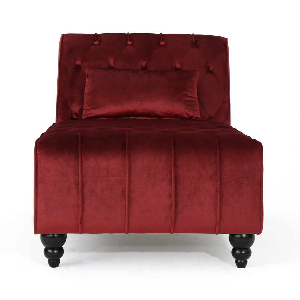 English Elm Christopher Knight Home® - TUFTED Chaise Lounge Garnet Velvet Upholstery - Plush 100% Polyester Seating, Birch Legs, Luxe Comfort 60129.00NVLTGARN