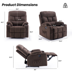 English Elm Oversized Recliner chair with ergonomic support, swivel rocker, quick 5-min assembly for adults comfort Chocolate T3623P408729