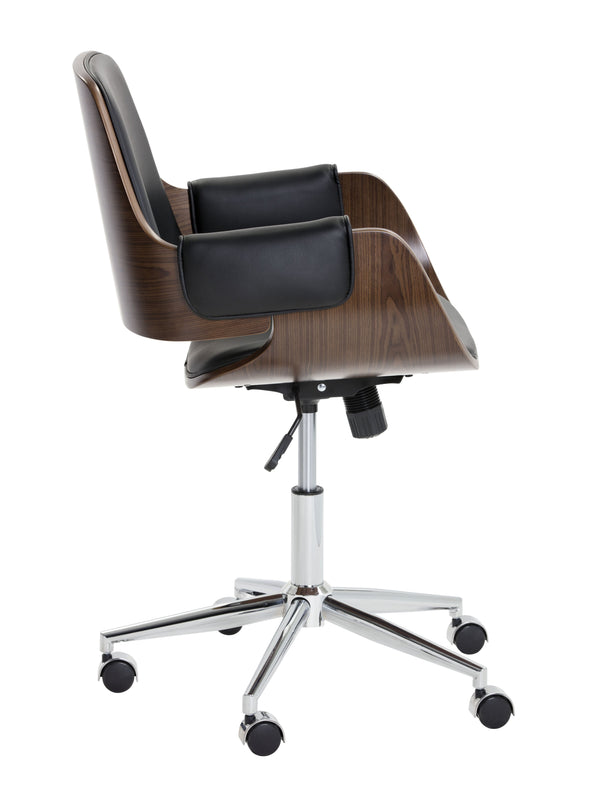 Sunpan Kellan Retro Office Chair - Mid-Century Style with Adjustable Onyx Faux Leather and Stainless Steel Base