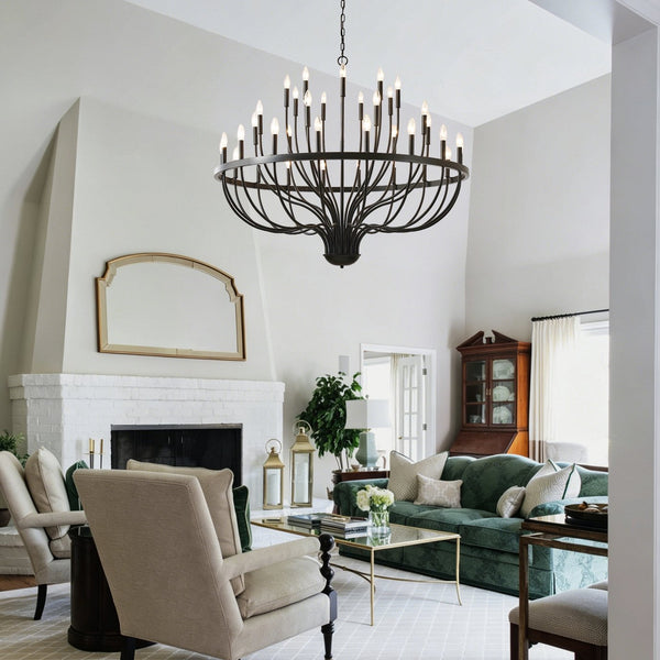 English Elm 36-light Matte Black Iron Candle Chandelier Farmhouse Industrial Style for Large Dining Rooms W5008P464944