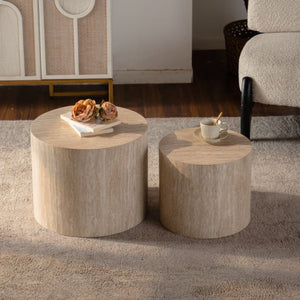 English Elm Nesting Coffee Tables Set of 2 Round Mdf Woodgrain Modern Accent for Living Room Amber W3081P360445
