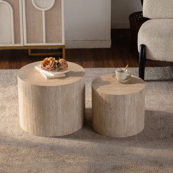 English Elm Nesting Coffee Tables Set of 2 Round Mdf Woodgrain Modern Accent for Living Room Amber W3081P360445