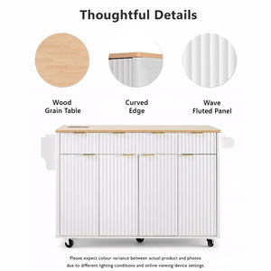 English Elm K&k Fluted Rolling Kitchen Island Faux Marble Top Power Outlet Storage Drawers White N707P353945W