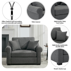 English Elm Modern Oversized Chenille Armchair with Wide Armrests, Removable Covers, Sturdy L-Shape Legs for Cozy Lounging Grey 38.5 L x 28 W x 15.75 H BS701P188662G